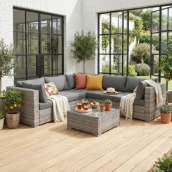 Conjunto de jardim com sofá em resina entrançada, 5 lugares