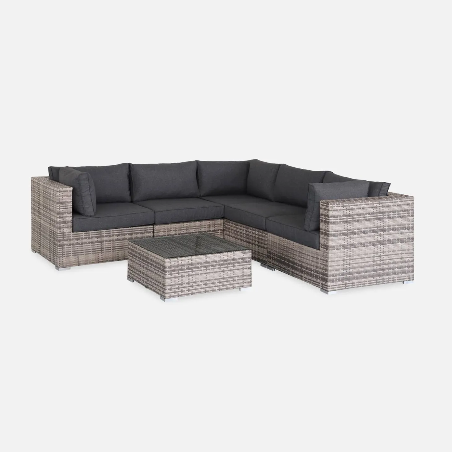 Conjunto de jardim com sofá em resina entrançada, 5 lugares