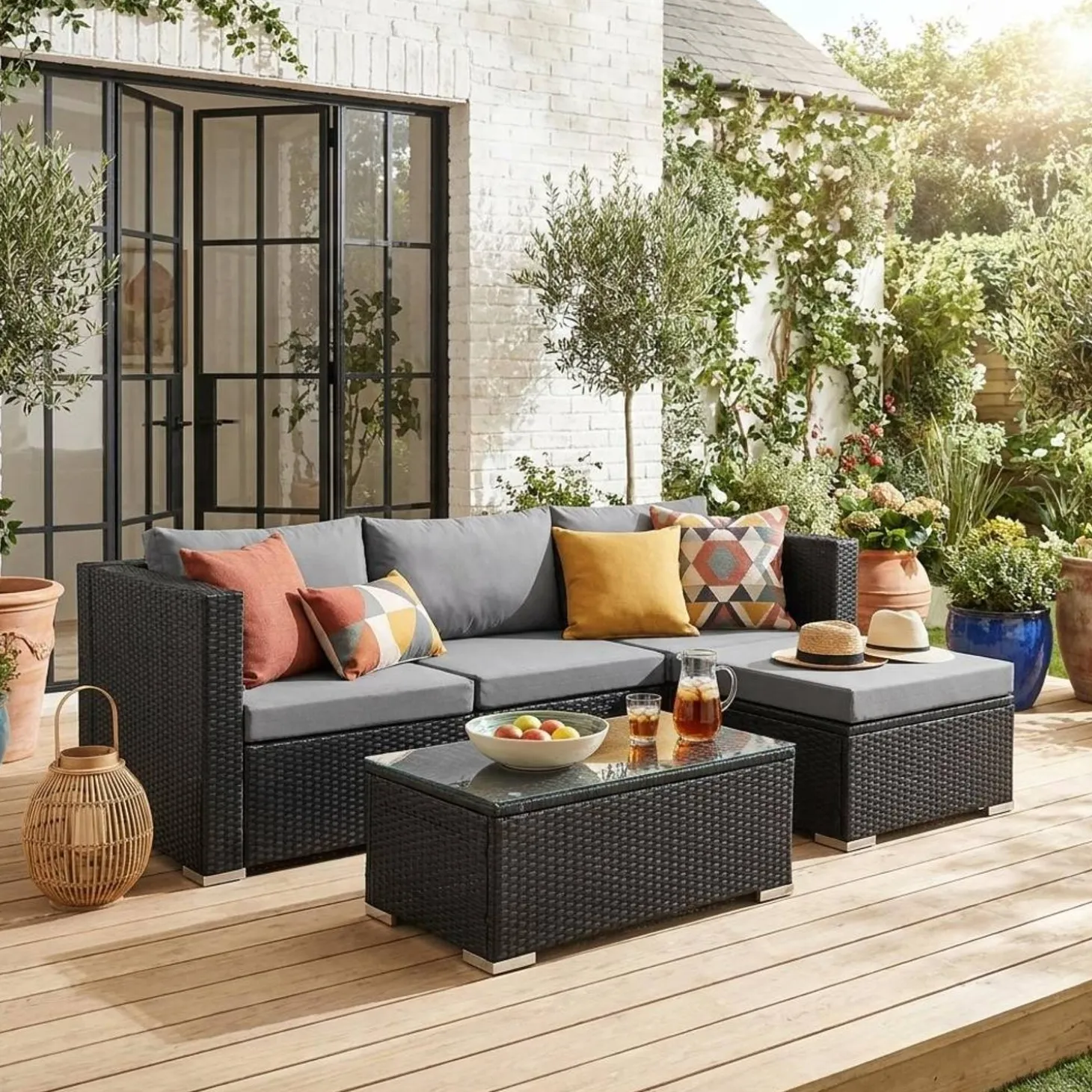 Conjunto de jardim com sofá em resina, 4 lugares