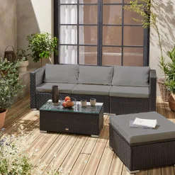 Conjunto de jardim com sofá em resina, 4 lugares