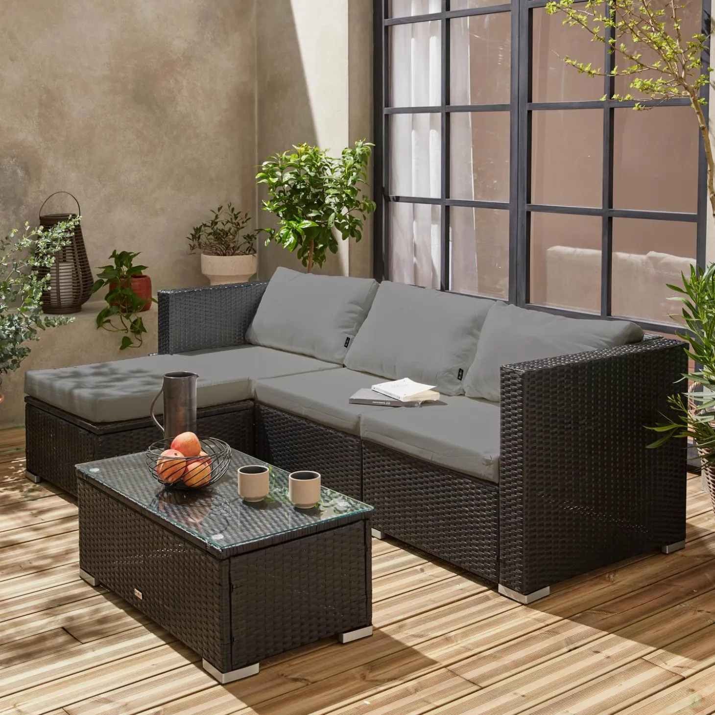 Conjunto de jardim com sofá em resina, 4 lugares