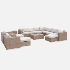 Conjunto de jardim com sofá em resina entrançada, 12 a 14 lugares