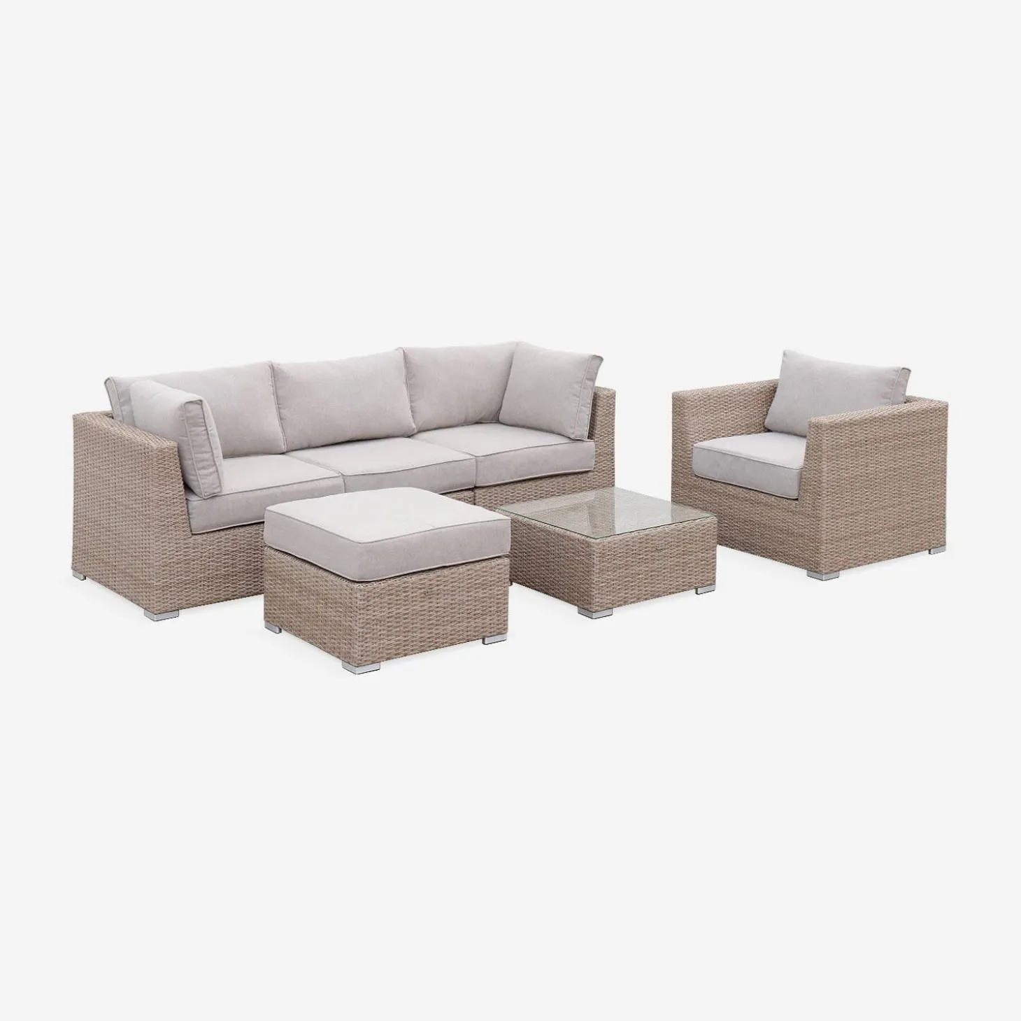 Conjunto de jardim com sofá em resina entrançada, 5 lugares