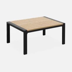 Conjunto de jardim com sofá e poltronas em alumínio e madeira, 4 lugares