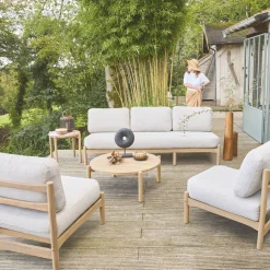 Conjunto de jardim com sofá e poltronas em madeira de acácia, 5 lugares
