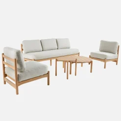 Conjunto de jardim com sofá e poltronas em madeira de acácia, 5 lugares