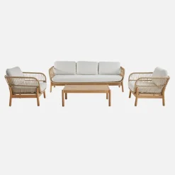 Conjunto de jardim com sofá e poltronas em acácia e corda de 5 lugares