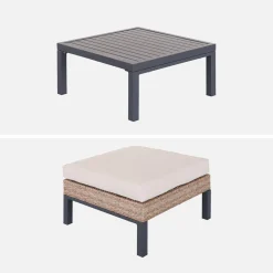 Conjunto de jardim com sofá, mesa e poltrona em alumínio, 5 lugares