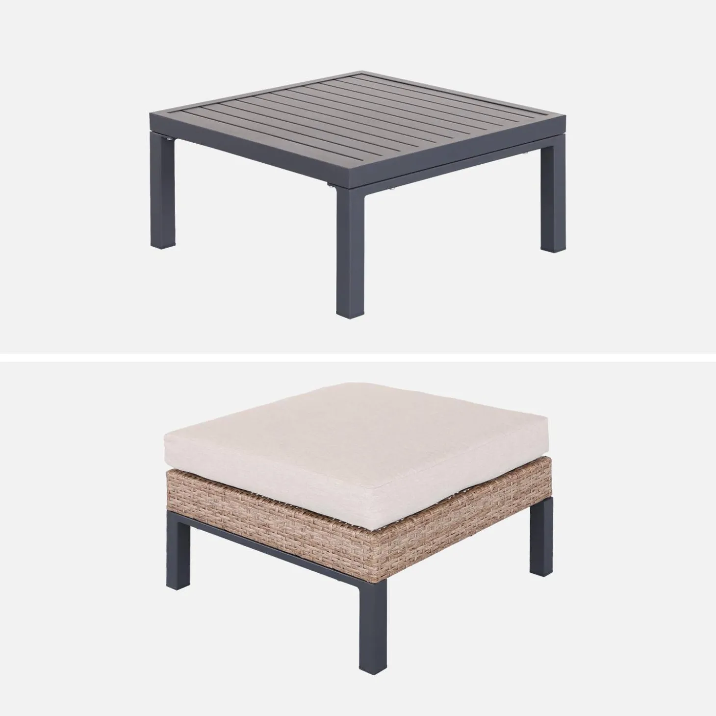 Conjunto de jardim com sofá, mesa e poltrona em alumínio, 5 lugares