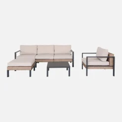 Conjunto de jardim com sofá, mesa e poltrona em alumínio, 5 lugares