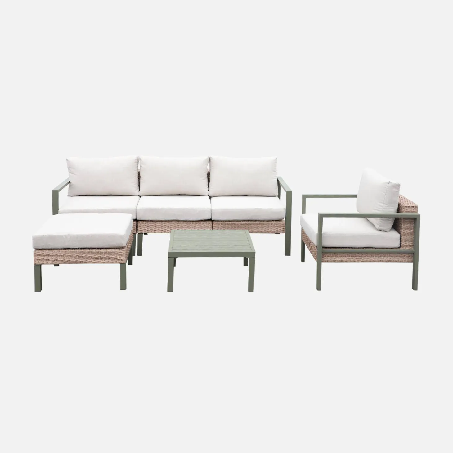 Conjunto de jardim com sofá, mesa e poltrona em alumínio, 5 lugares