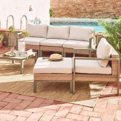 Conjunto de jardim com sofá, mesa e poltrona em alumínio, 5 lugares
