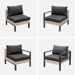 Conjunto de jardim com sofá, mesa e poltrona em alumínio, 5 lugares