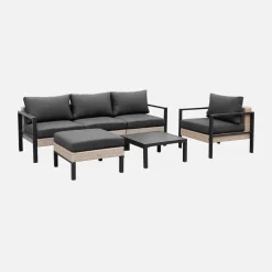 Conjunto de jardim com sofá, mesa e poltrona em alumínio, 5 lugares