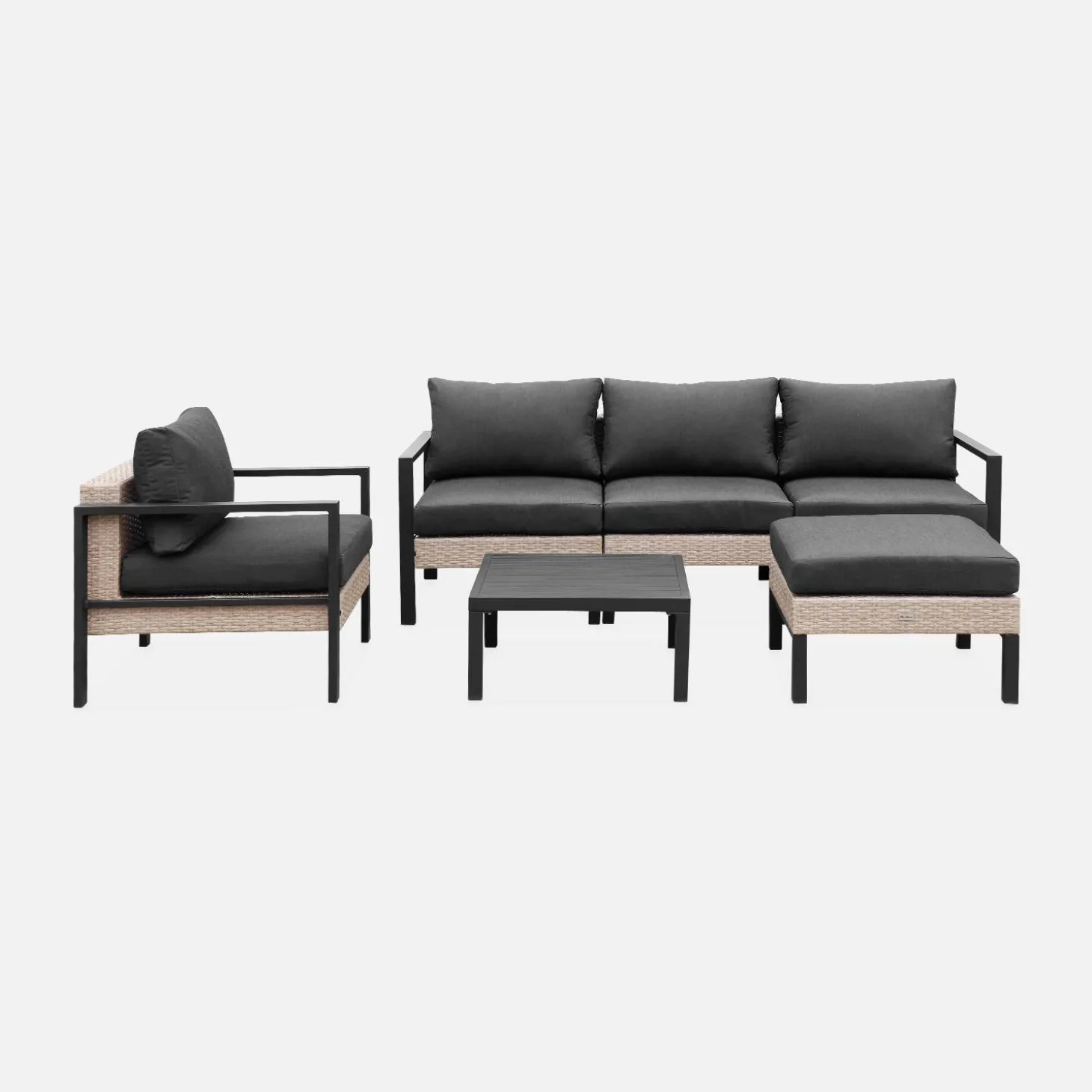 Conjunto de jardim com sofá, mesa e poltrona em alumínio, 5 lugares