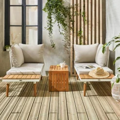Conjunto de jardim com sofá modular em alumínio e acácia, 4 lugares