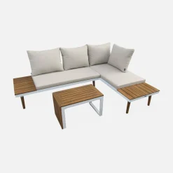 Conjunto de jardim com sofá modular em alumínio e acácia, 4 lugares