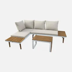 Conjunto de jardim com sofá modular em alumínio e acácia, 4 lugares