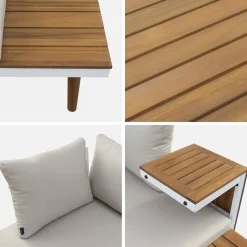 Conjunto de jardim com sofá modular em alumínio e acácia, 4 lugares