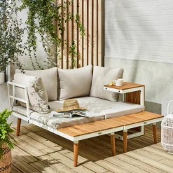 Conjunto de jardim com sofá modular em alumínio e acácia, 4 lugares