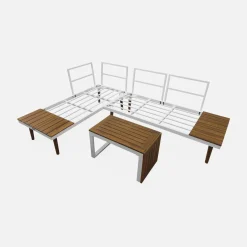Conjunto de jardim com sofá modular em alumínio e acácia, 4 lugares