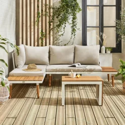 Conjunto de jardim com sofá modular em alumínio e acácia, 4 lugares