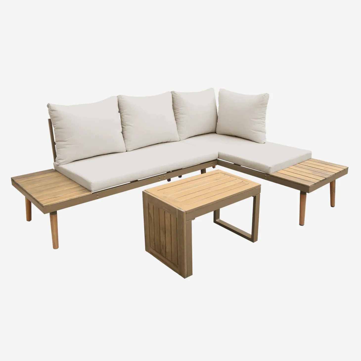Conjunto de jardim com sofá modular em alumínio e acácia, 4 lugares