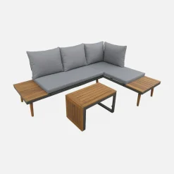 Conjunto de jardim com sofá modular em alumínio e acácia, 4 lugares