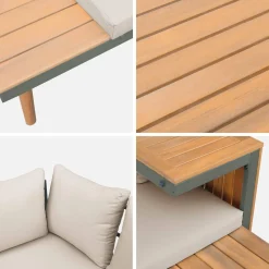 Conjunto de jardim com sofá modular em alumínio e acácia, 4 lugares