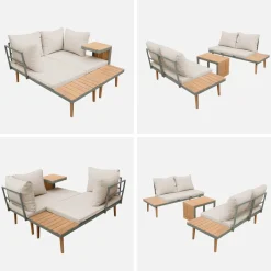 Conjunto de jardim com sofá modular em alumínio e acácia, 4 lugares