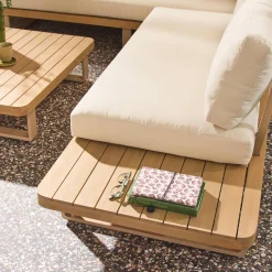 Conjunto de jardim de canto em madeira de acácia e alumínio, 5 lugares