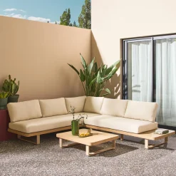 Conjunto de jardim de canto em madeira de acácia e alumínio, 5 lugares