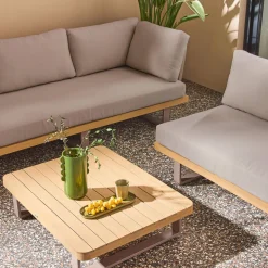 Conjunto de jardim de canto em madeira de acácia e alumínio, 5 lugares