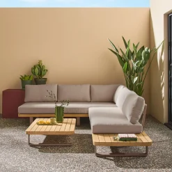 Conjunto de jardim de canto em madeira de acácia e alumínio, 5 lugares