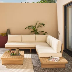 Conjunto de jardim de canto em madeira de acácia, 5 lugares