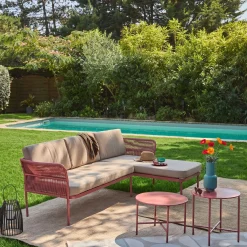 Conjunto de jardim de canto em aço e cordas, 4 lugares