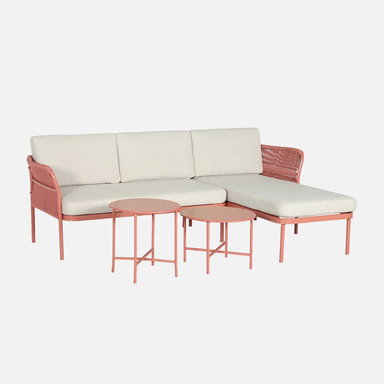 Conjunto de jardim de canto em aço e cordas, 4 lugares