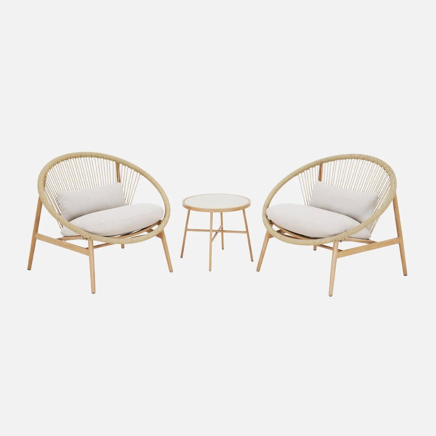 Conjunto de jardim de poltronas de jardim com mesa de aço e rattan