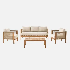 Conjunto de jardim em acácia e cordas, 5 lugares