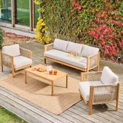Conjunto de jardim em acácia e cordas, 5 lugares
