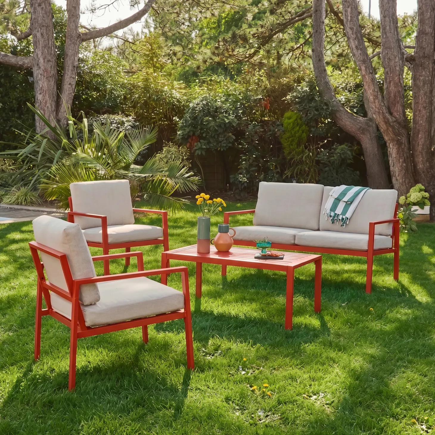 Conjunto de jardim em alumínio, 4 lugares