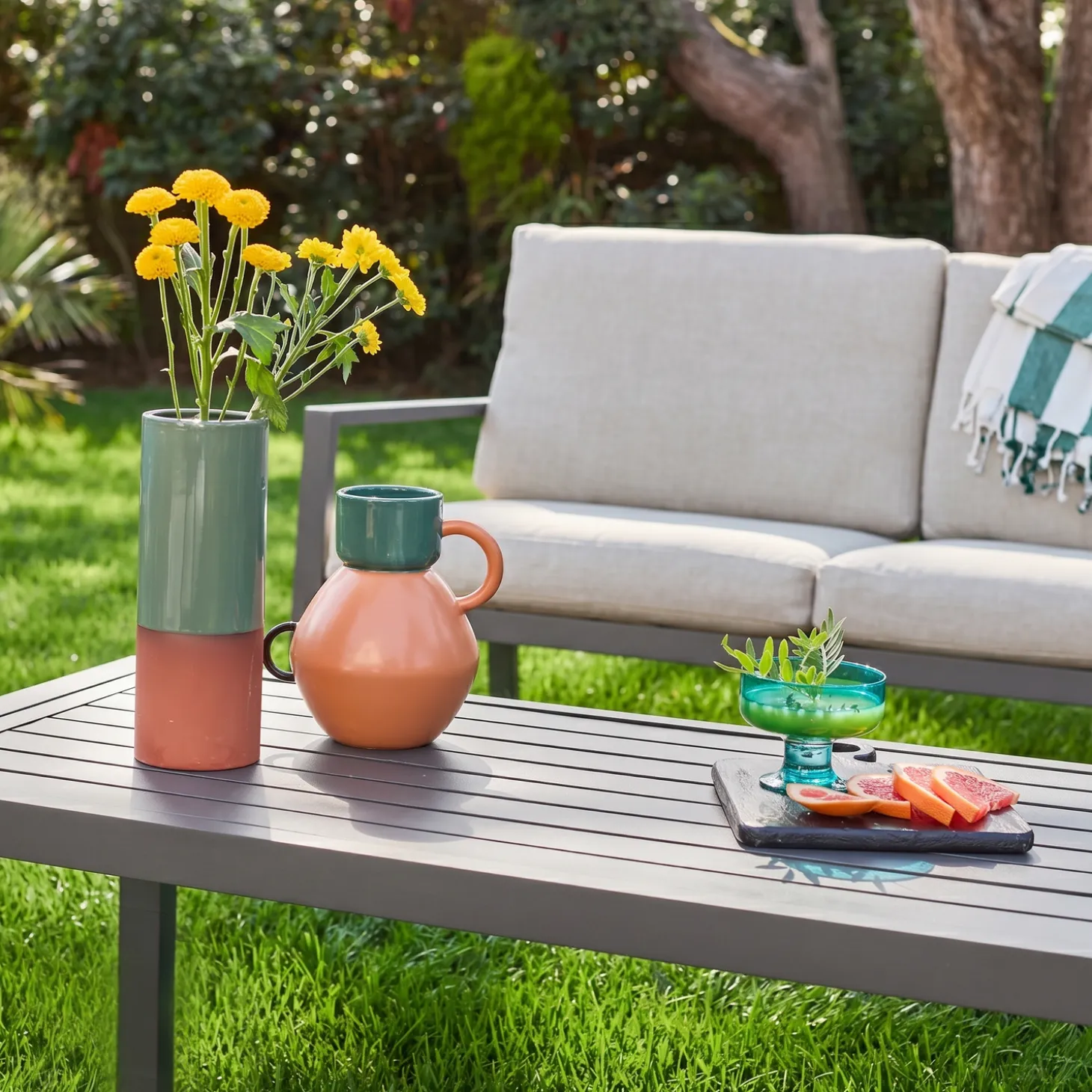 Conjunto de jardim em alumínio, 4 lugares