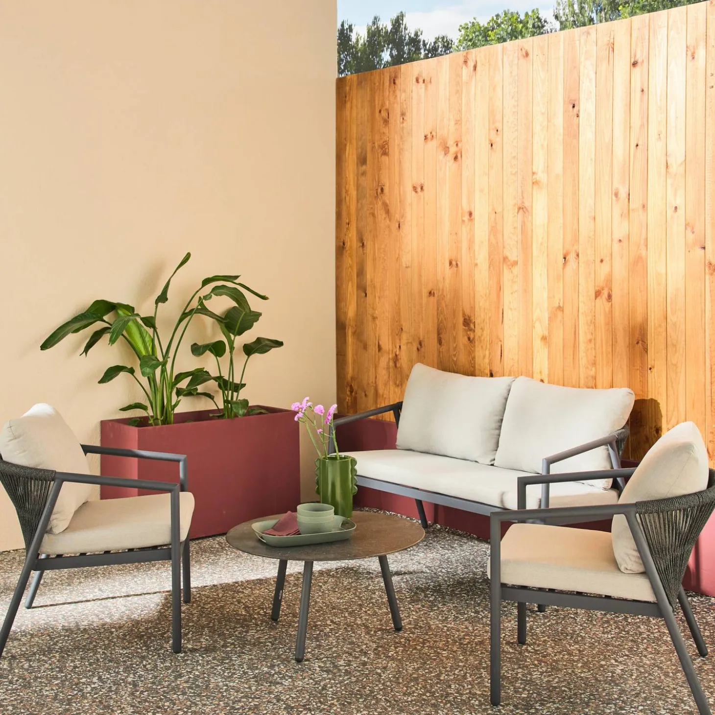 Conjunto de jardim em alumínio e cordas, 4 lugares