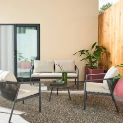 Conjunto de jardim em alumínio e cordas, 4 lugares