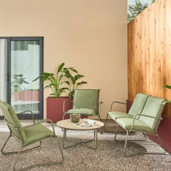 Conjunto de jardim em aço, vidro e textilene, 4 lugares