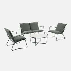 Conjunto de jardim em aço, vidro e textilene, 4 lugares