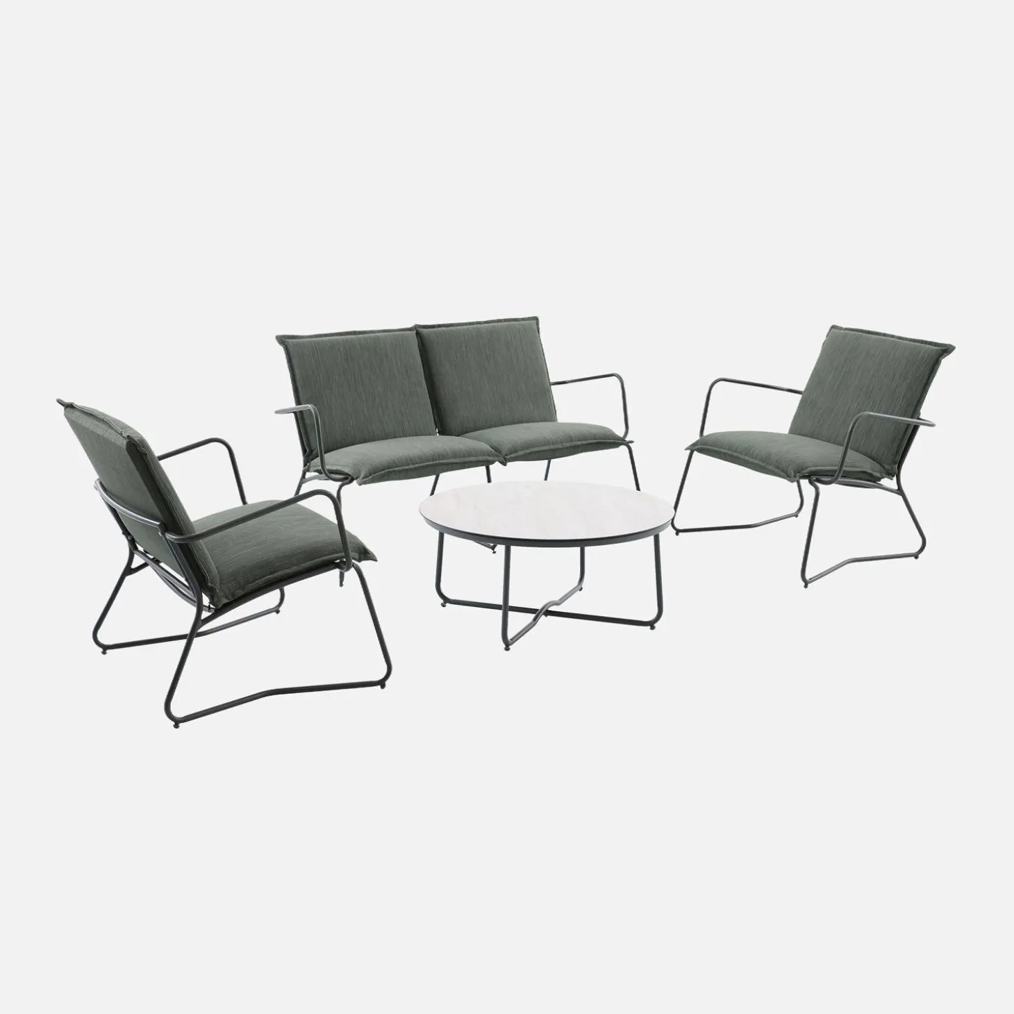 Conjunto de jardim em aço, vidro e textilene, 4 lugares