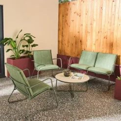 Conjunto de jardim em aço, vidro e textilene, 4 lugares