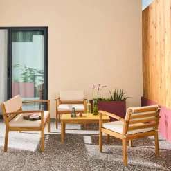 Conjunto de jardim em madeira de acácia, 4 lugares