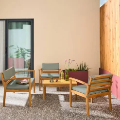 Conjunto de jardim em madeira de acácia, 4 lugares